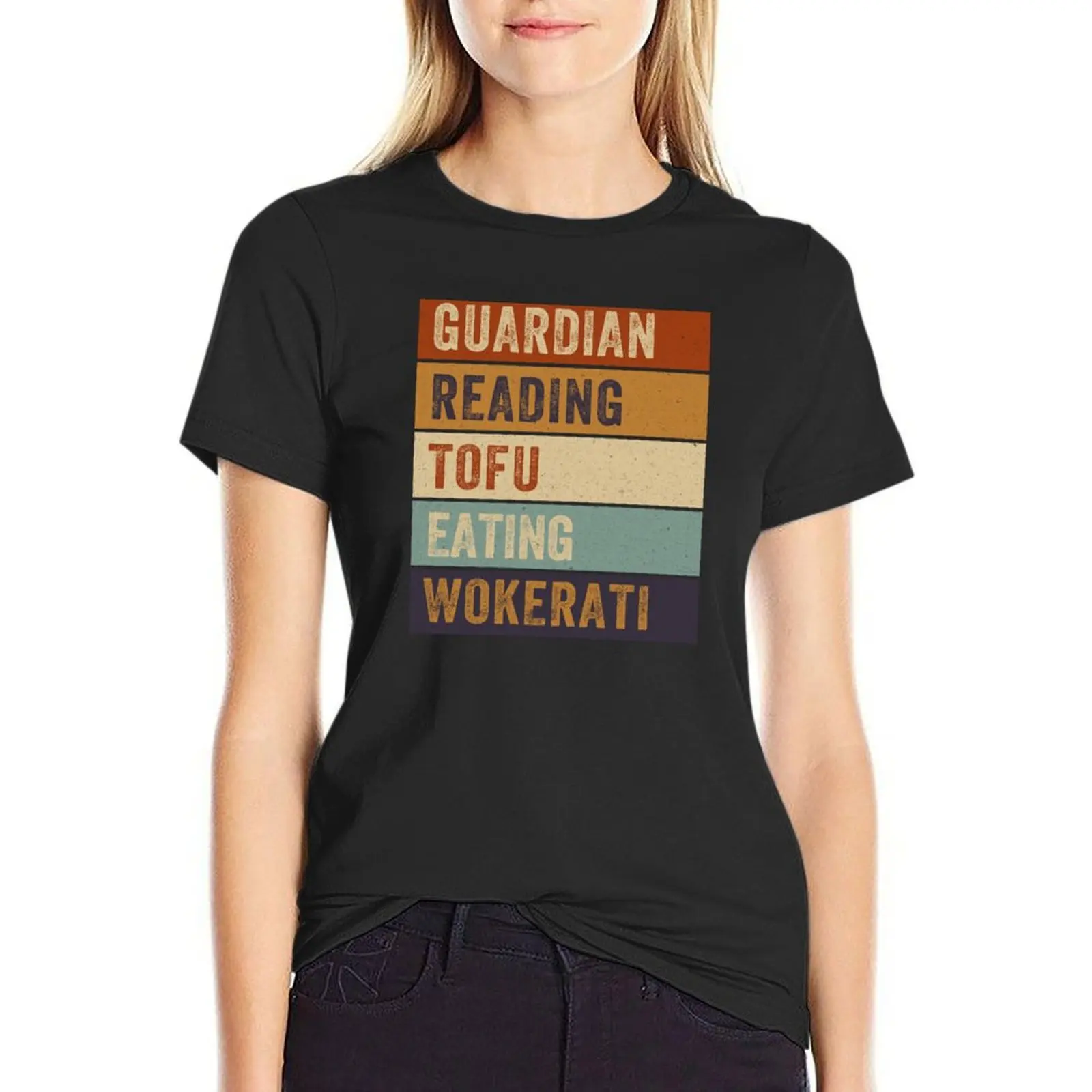 Tofu Eating Wokerati - Guardian Reading T-Shirt summer tops shirts graphic tees graphic t-shirts for Women