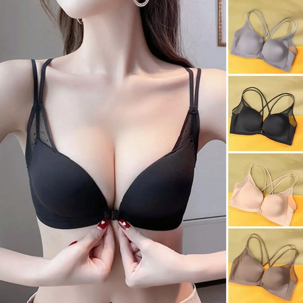 Front Button Bra Adjustable Breast-retracting Bra Elegant Lace Front Closure Push-up Bra for Women Wireless Back Design