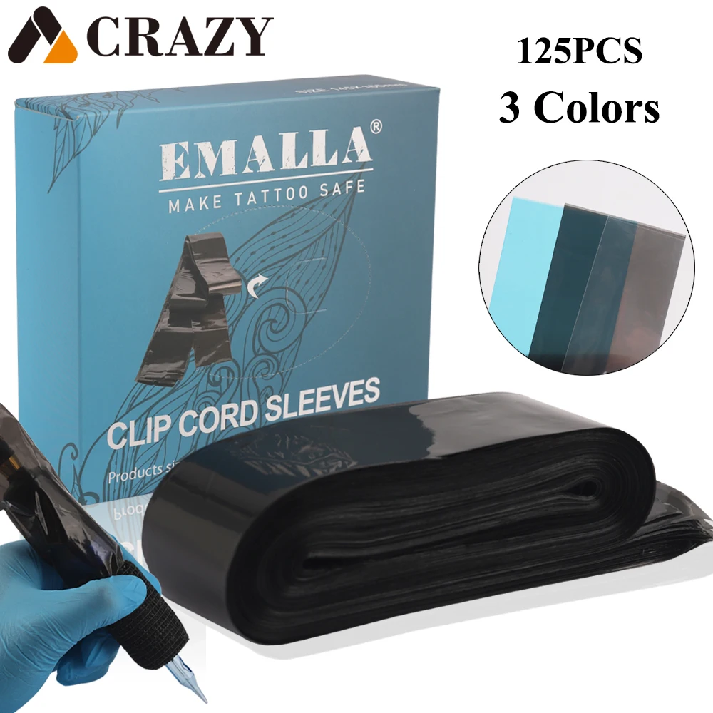 EMALLA Tattoo Clip Cord Sleeves Covers 3 Colors Disposable Tattoo Machine Cord Bags Pen Bags Tattoo Accessories