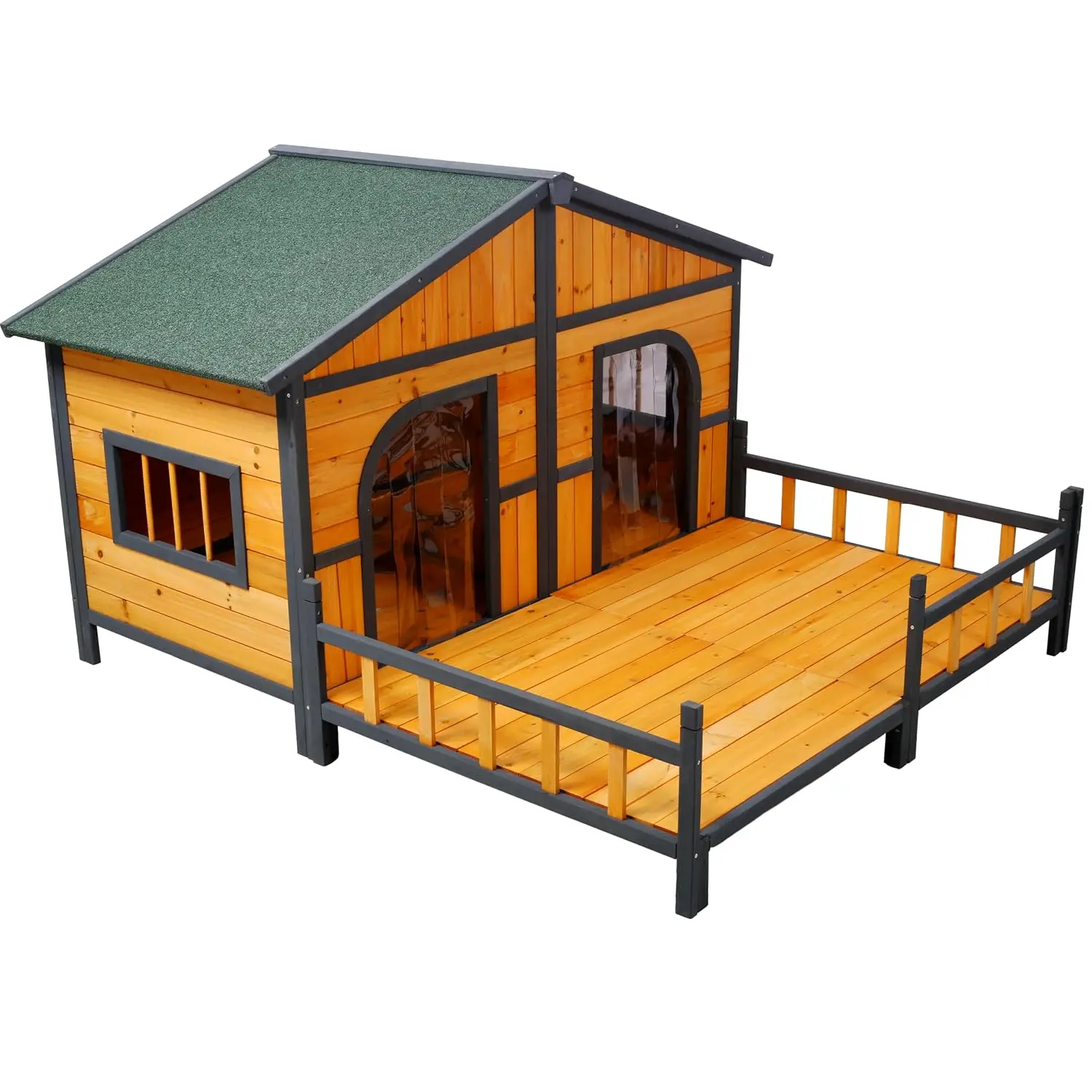 Wooden Dog House Outdoor XL Double Kennel Porch Elevated Floor, Customized