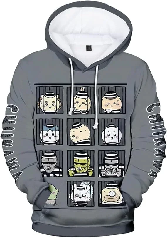 2027 Niedlicher Chiikawa Usagi Hamburger-Print Hoodie Anime Cartoon 3D Pullover Sweatshirt Langarm Freizeit Kapuzenpullover Familien-Set – Detail 18