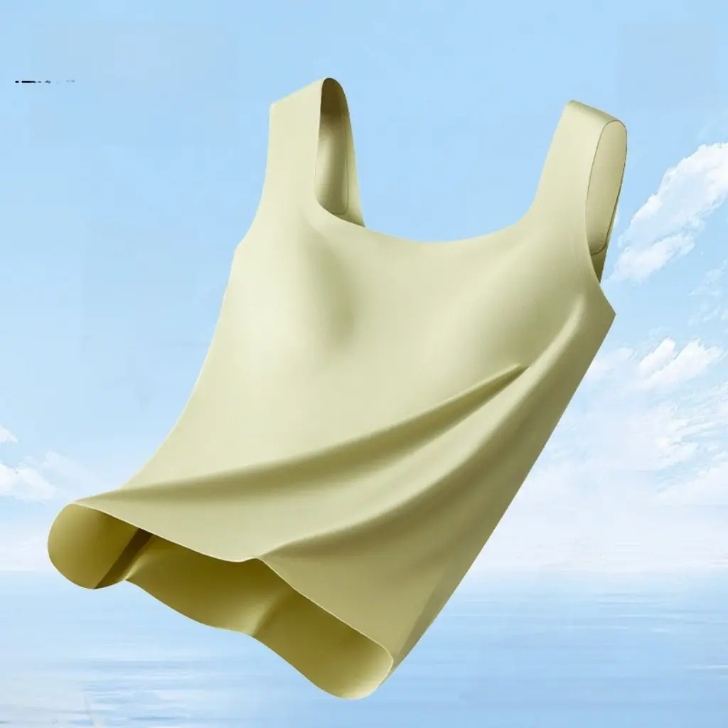 

Женский жилет из ледяного шелка, не оставляющий следов, небольшой ремешок, квадратный воротник, неизнашиваемый бюстгальтер с нагрудной подушечкой, встроенный красивый топ с дизайном спины