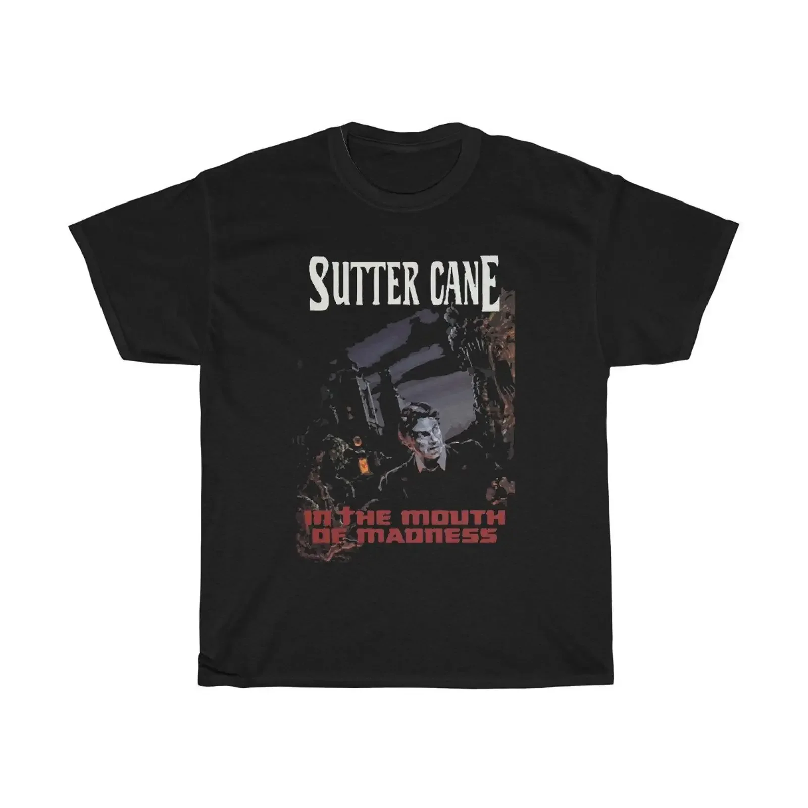 Camiseta In The Mouth Of Madness Sutter Cane, estilo vintage, con estampado cósmico de terror, ligeramente gráfico, elástico y cómodo