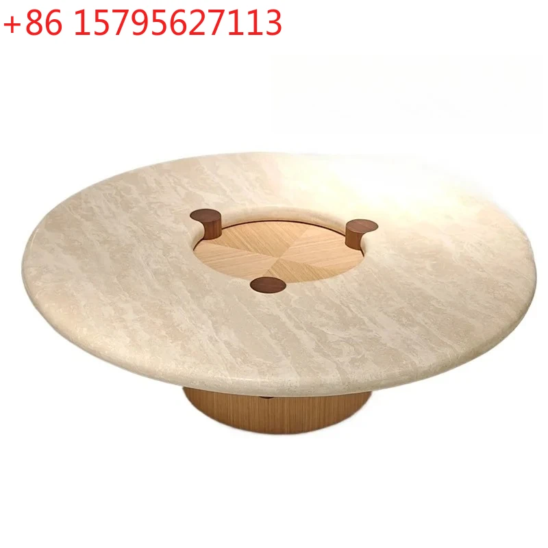 

Wabi Sand Wind Premium Sense Solid Wood Natural Travertine Coffee Table Household Cream Wind Marble Coffee Table