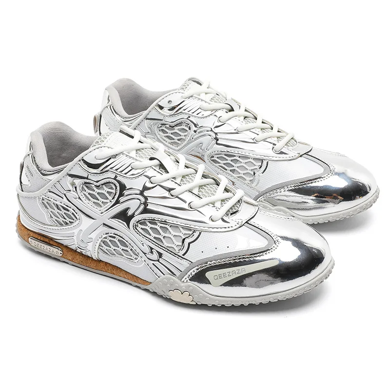 

New Men's and Women's Silver Breathable Casual Sports Shoes, High-quality Couples Increase Lace-up Casual Shoes Women's Shoes