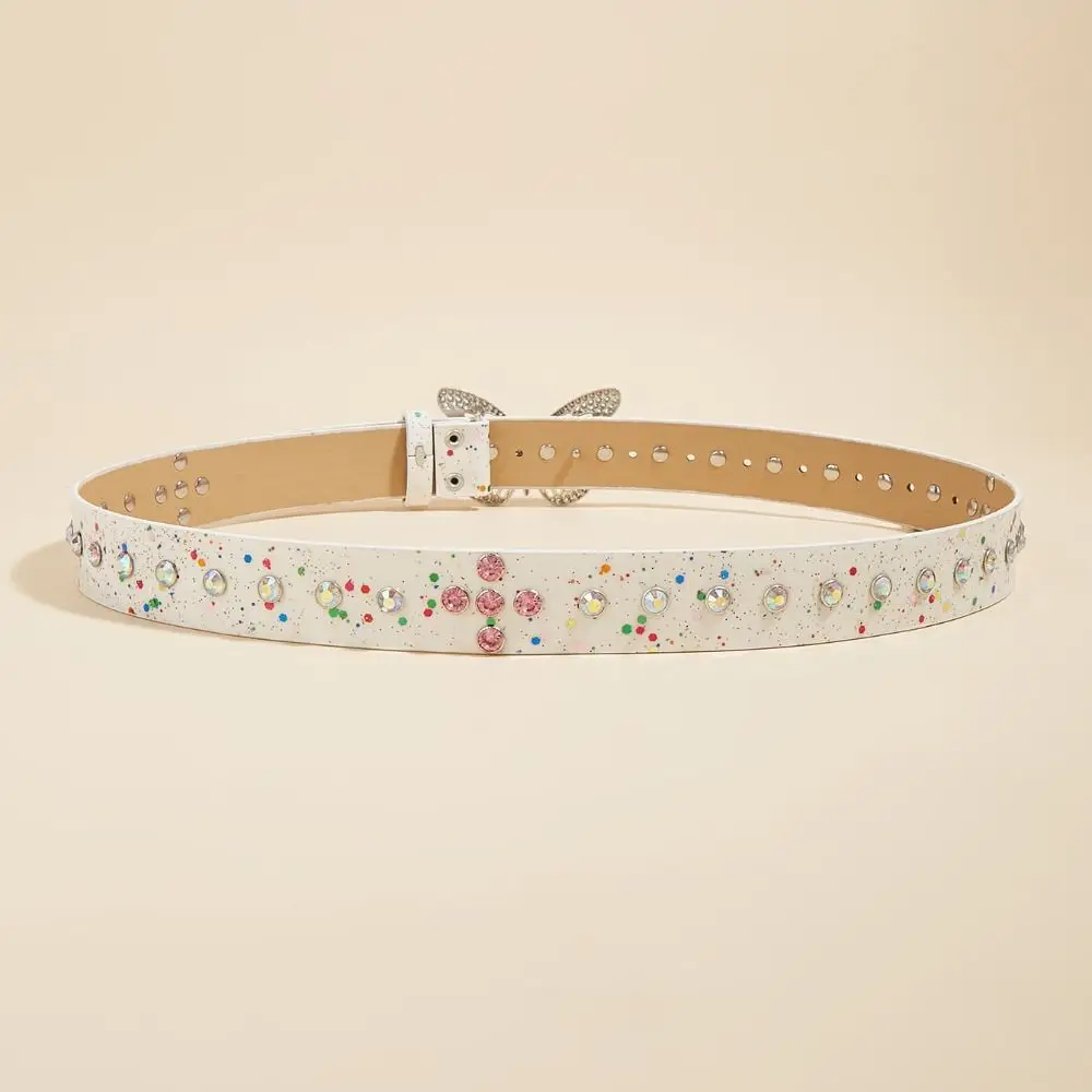 Adjustable Butterfly Rhinestone Belt Hollow Wide Side Butterfly Waistbands Y2k Korean Style PU Leather Waist Belt