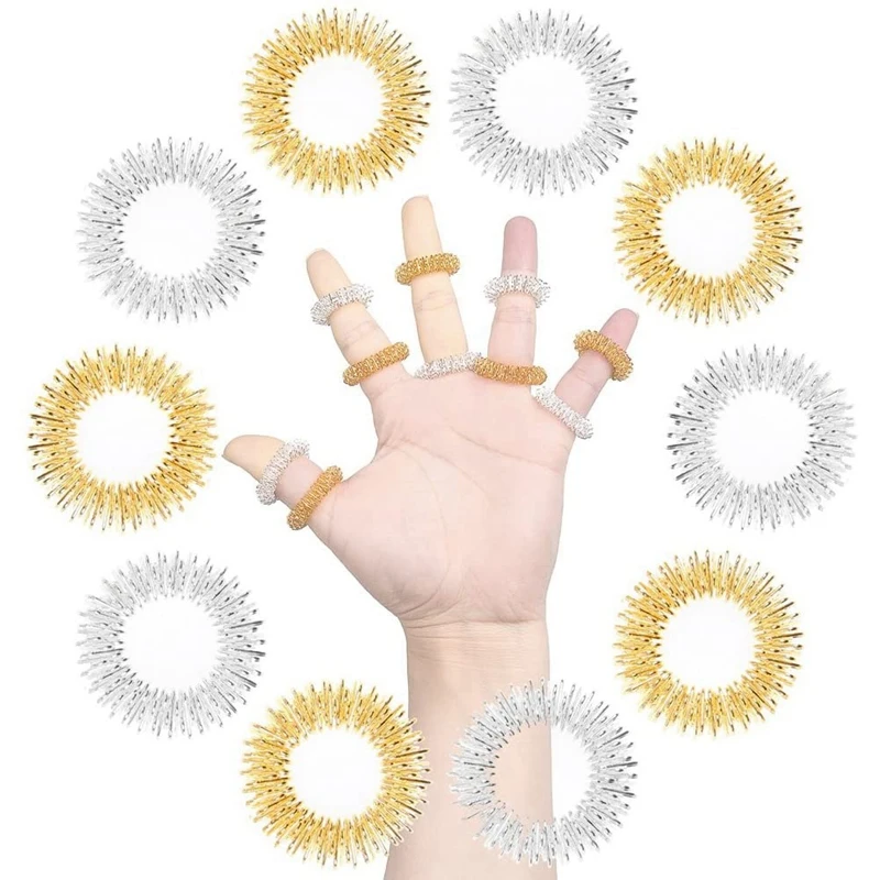 20 Pieces Spiky Sensory Finger Rings, Spiky Finger Ring/Acupressure Ring Set Silent Stress Reducer And Massager