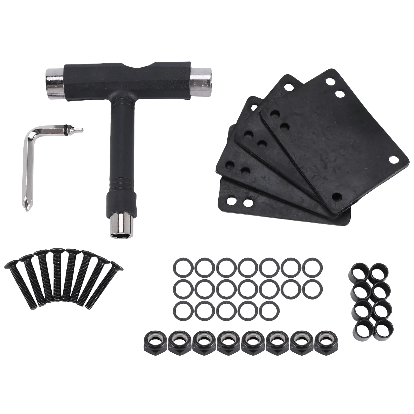 Skateboard Hardware,Skate T-Type Tools Skateboard Riser Shock Pads,Shockpads Hardware Screws,Axle Washers/Nuts/Spacers XQ