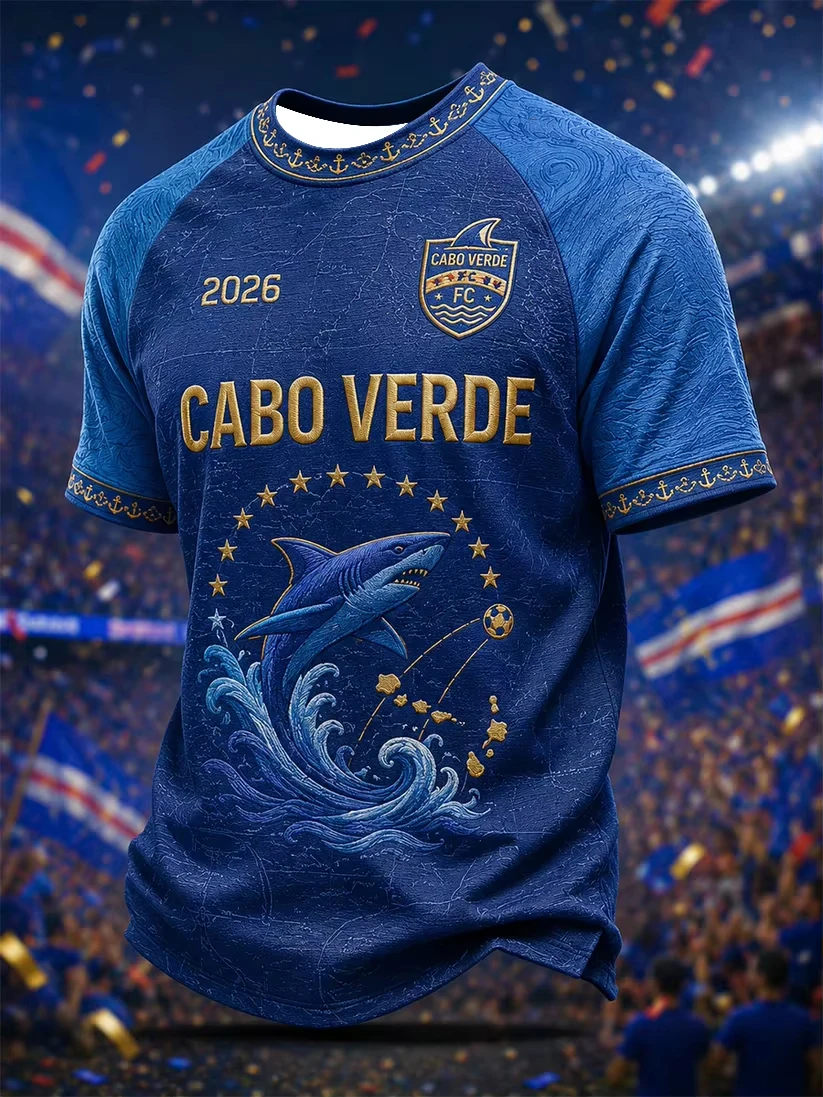 2026 new Best-Seller Trending Blue Shark Graphic Soccer Jersey Short Sleeve T-Shirt, Sports Enthusiasts Daily Wear Item