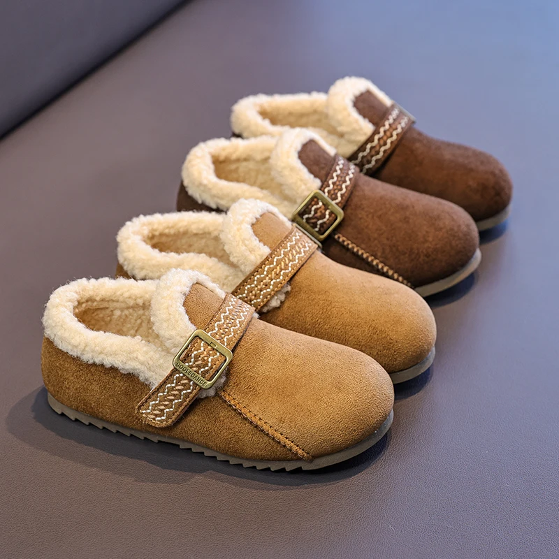 

Winter Baby Loafers Suede Leather Shoes for Boy Girls Soft Warm Kids Casual Shoes 3-6 Years Children Velvet Sneaker
