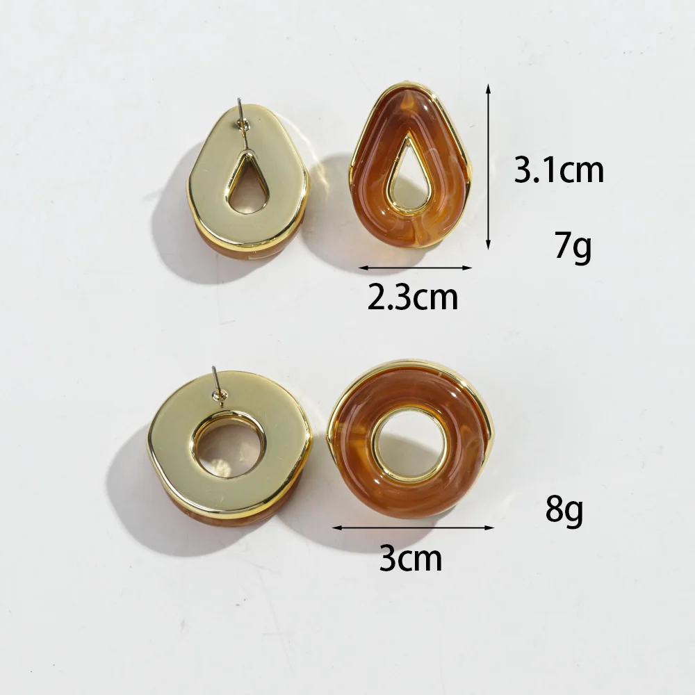 2 Pair Fashion Acrylic Geometric Round Stud Earrings Colorful Hollowed-out Circle Waterdrop Earring Party Jewelry Gifts