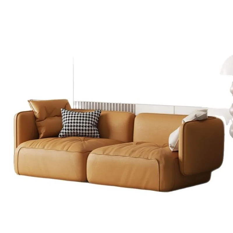 Sofa living room, modern light luxury small apartment, three-seater cream-style internet-famous leather