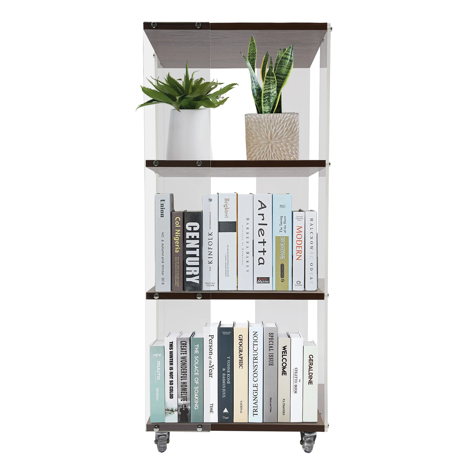 3-tier Rotatable Bookshelf, 50kg Load‑Capacity 360° Rotating Bookshelf with Lockable Wheels, 3 Tier Standing Bookcase, Small Corner Bookcase