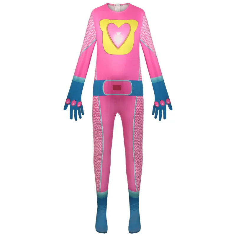 Anime Super Kitties Cosplay Costume para meninos e meninas, macacões rosa, máscara, acessórios, roupas, fantasia, palco, terno de desempenho