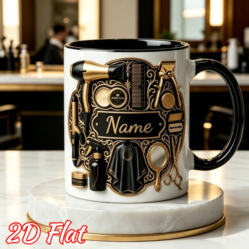 Custom Barber Shop Ceramic Coffee Mug 2D Print Personalized Name Text Clipper Scissors Print Microwave Safe Gift 11oz