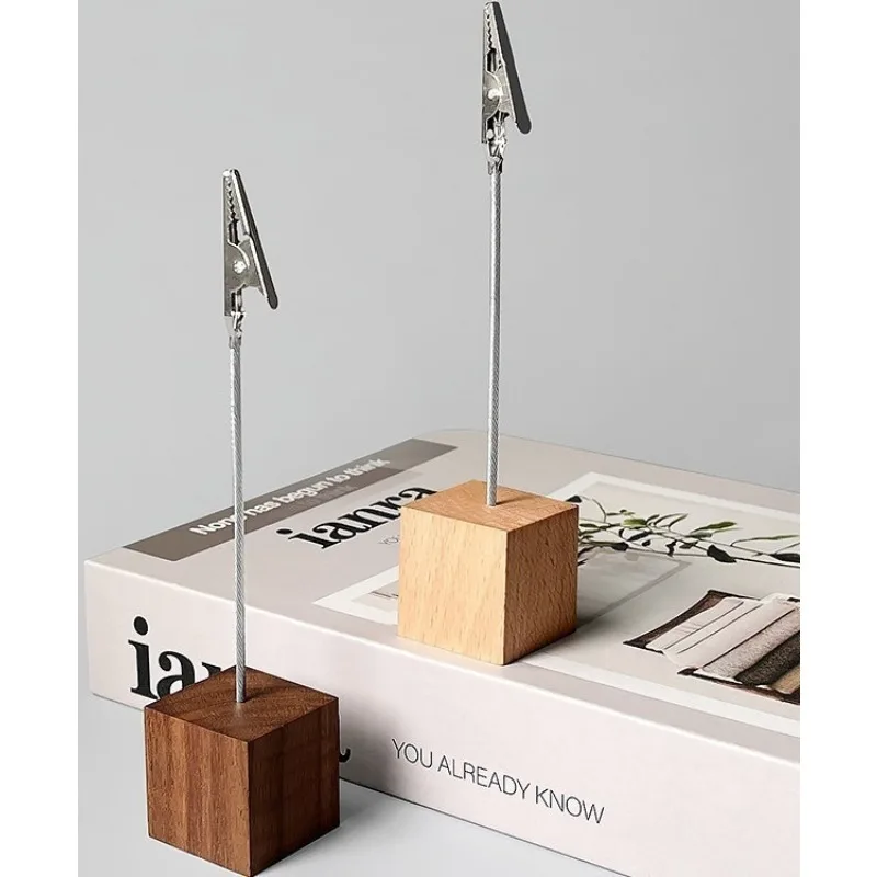 Wood Base Photo Clip Stand Desktop Picture Note Holder Memo Card Clamp Display Decor