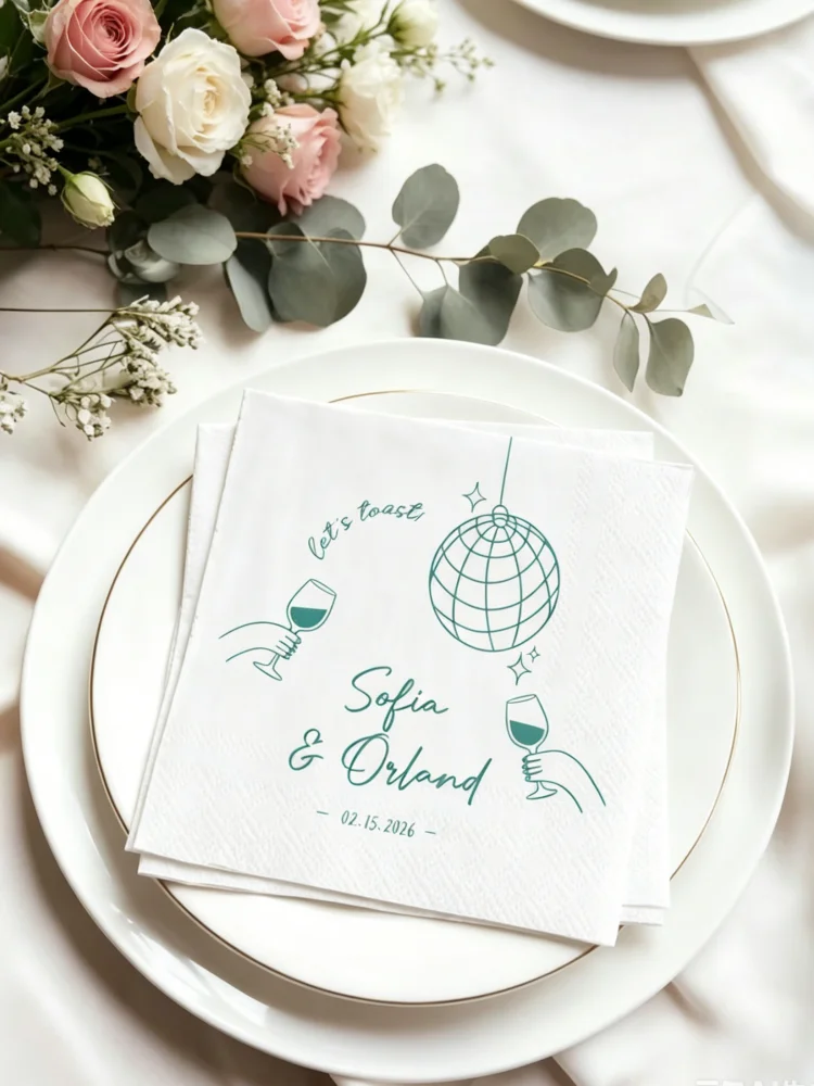

Personalized Custom Names Date Cocktail Napkins Customizable Any Color Disposable Paper Napkins Wedding Engagement Bridal Showe
