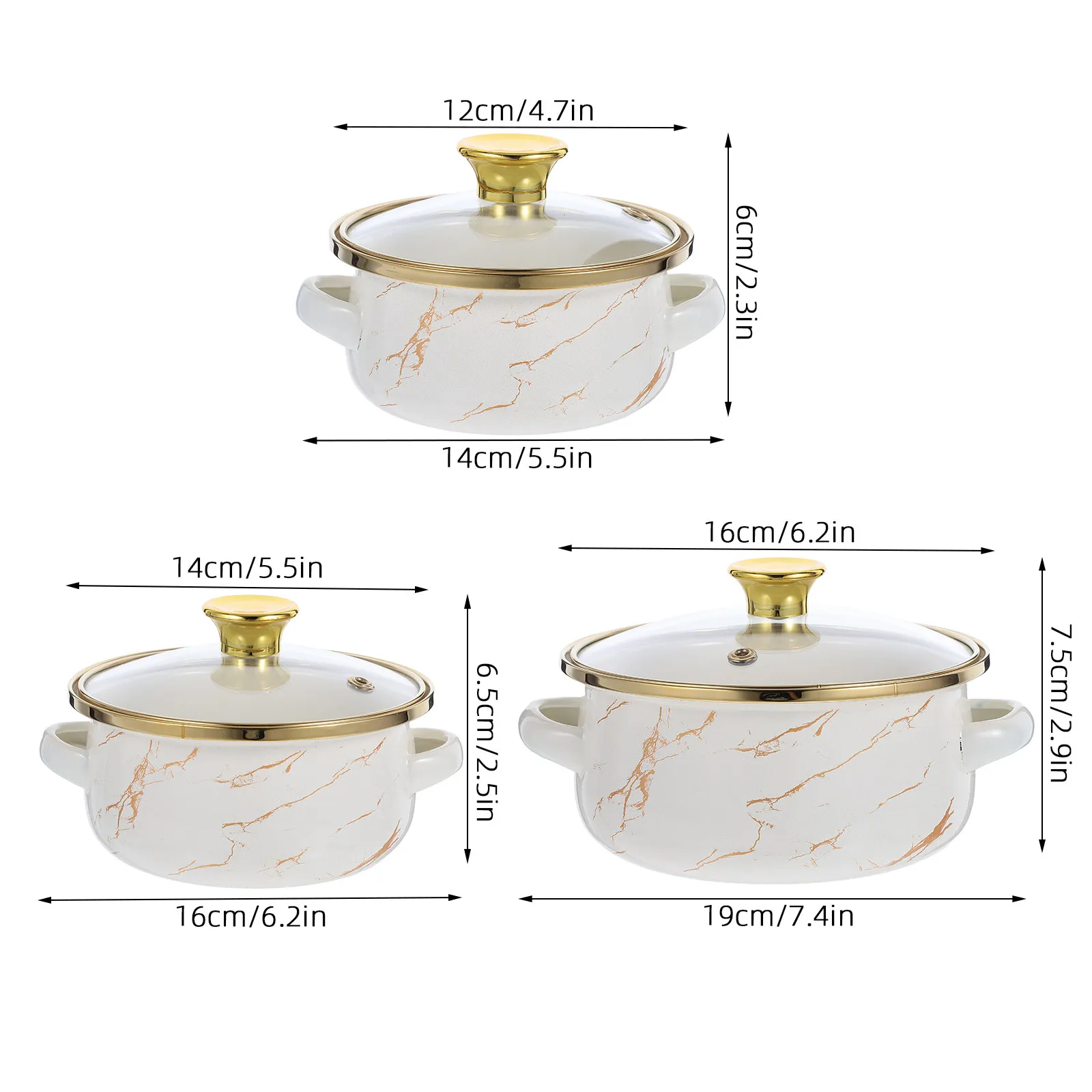 3Pcs Enamel Pot Set Double Handled Soup Pots Lids 500Ml 800Ml 1200Ml Cooking Stew Simmer Pans Gas Electric Induction Stoves