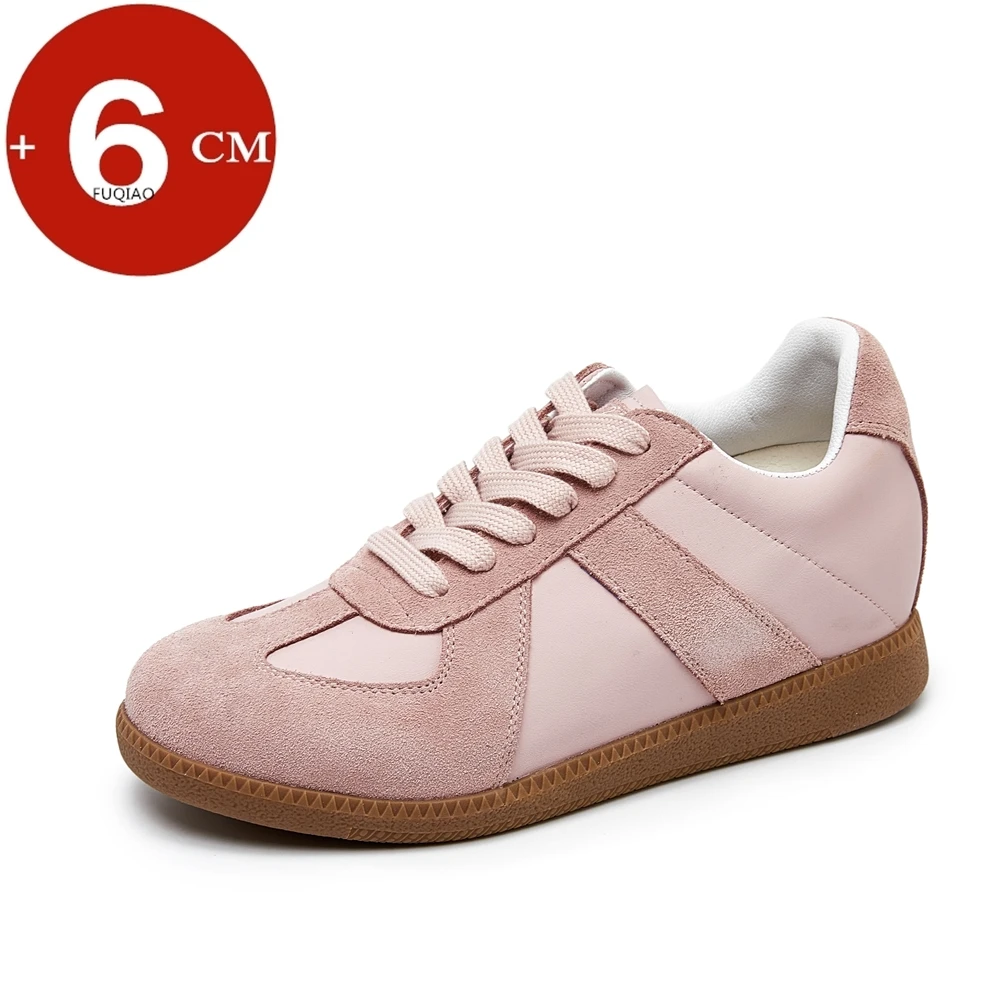 

Women Genuine Leather Casual Elevator Shoes Leisure Lift Sneakers Breathable 6CM Hidden Heels Height Increasing Sport Shoes