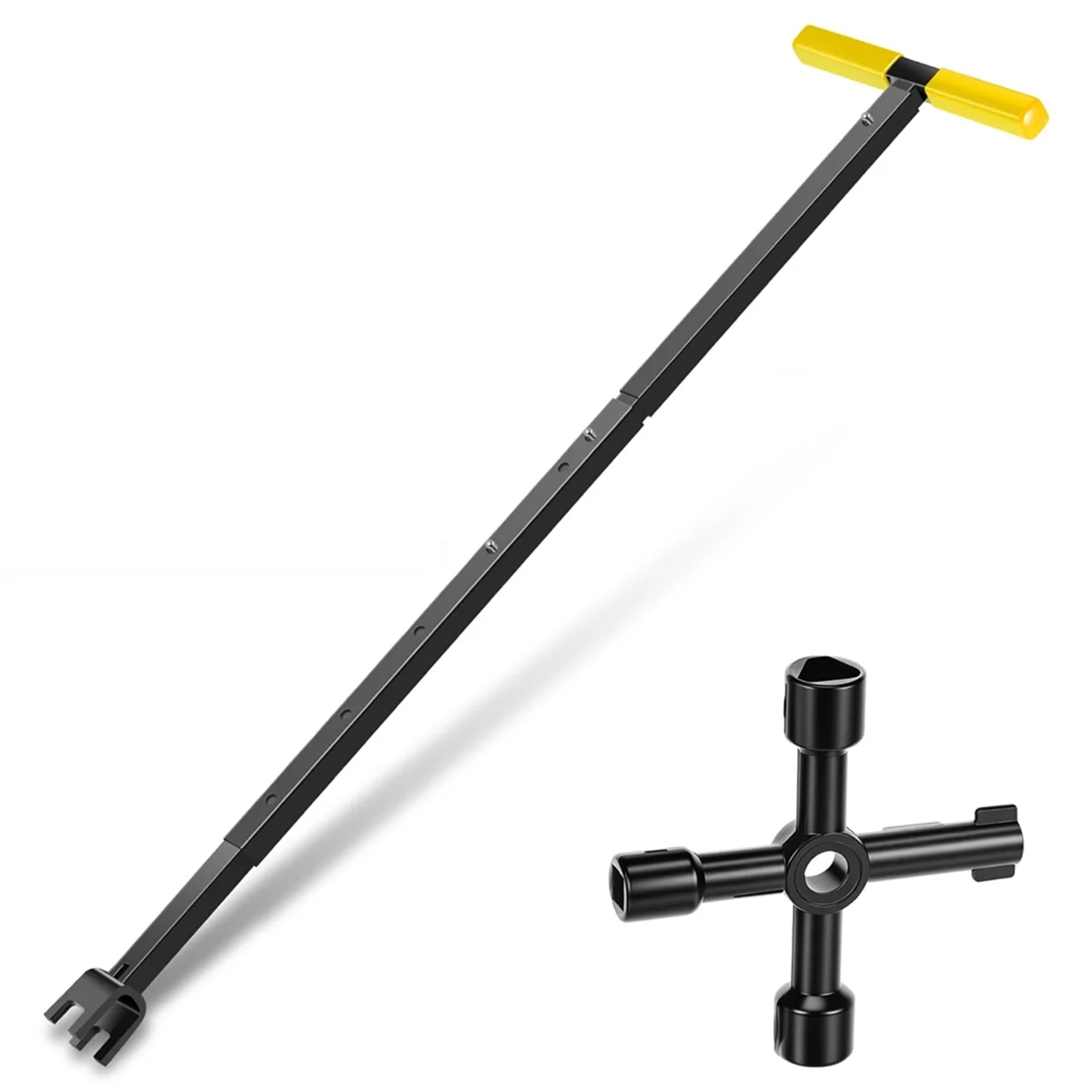 AAA87 Water Meter Key, 17-37 Inch Adjustable Length Water Shut Off Tool with 4-Way Utility Key T-Handle Water Meter Wrench