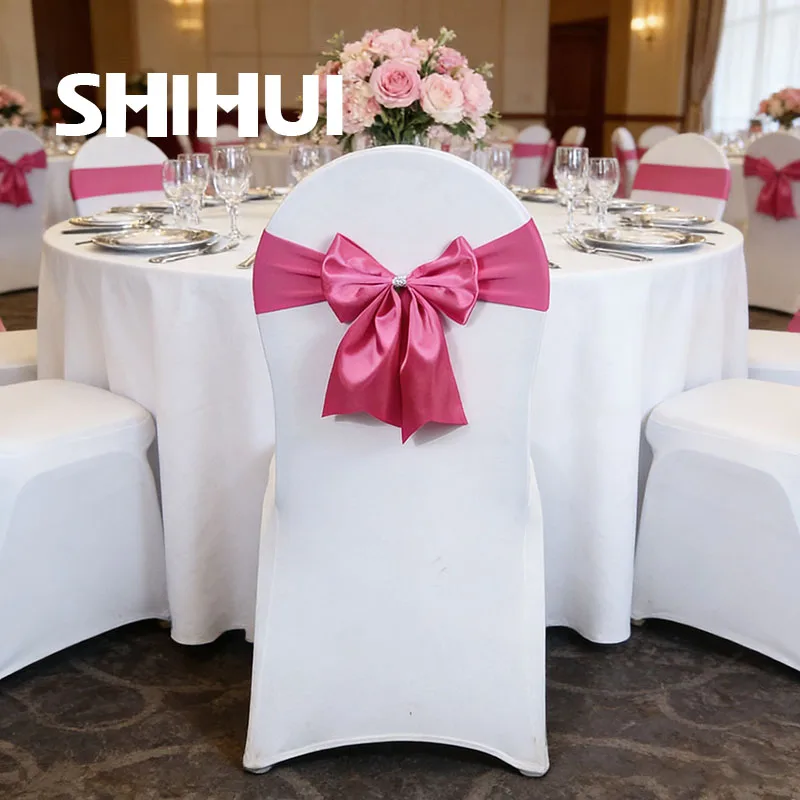 4/6/10/12/50/100 Pcs Satin Ribbon Sashes Chairs Bows Ties Spandex Sash Decor Hotel Birthday Party Wedding Event Luxury Decor
