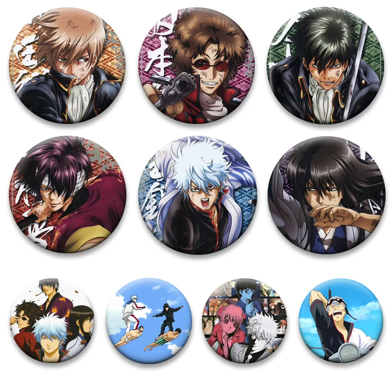 

HD Print Anime Badge Round Display Brooch Hijikata Toushirou,Takasugi Shinsuke,Sakata Gintoki,Katsura Kotarou,Kagura Cartoon Pin