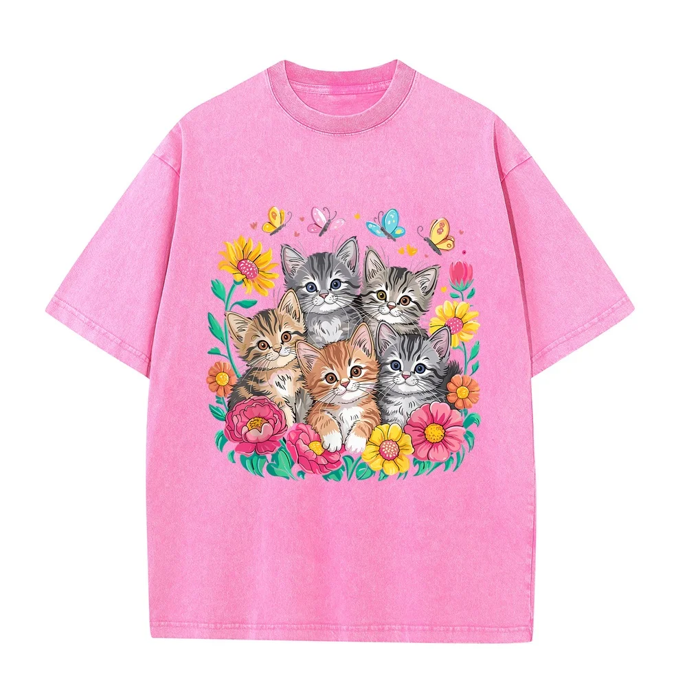 Cat Colorful Kittens Floral T-Shirt Funny Shirt 남자 Oversize Plus Size Summer Cute Print Short Sleeve Men Tee Pet Owner Graphic
