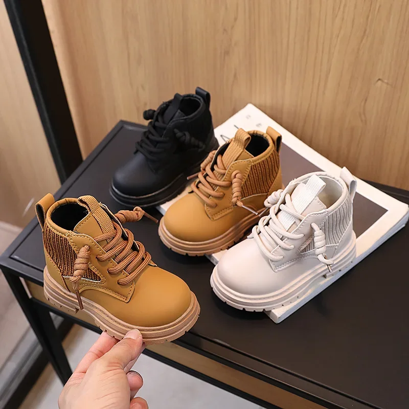 Toddler Ankle Boots Fashion Soft Leather Lace Up Leather Casual Shoes for Baby Boys Girls Chelsea Boots Bota Infantil Menina