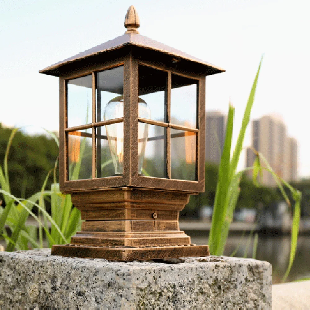 Mengjay Outdoor Post Light for Pathway Walkway,Exterior E27 Pole Light Pillar Lantern with Clear Glass Shade and Black Finish