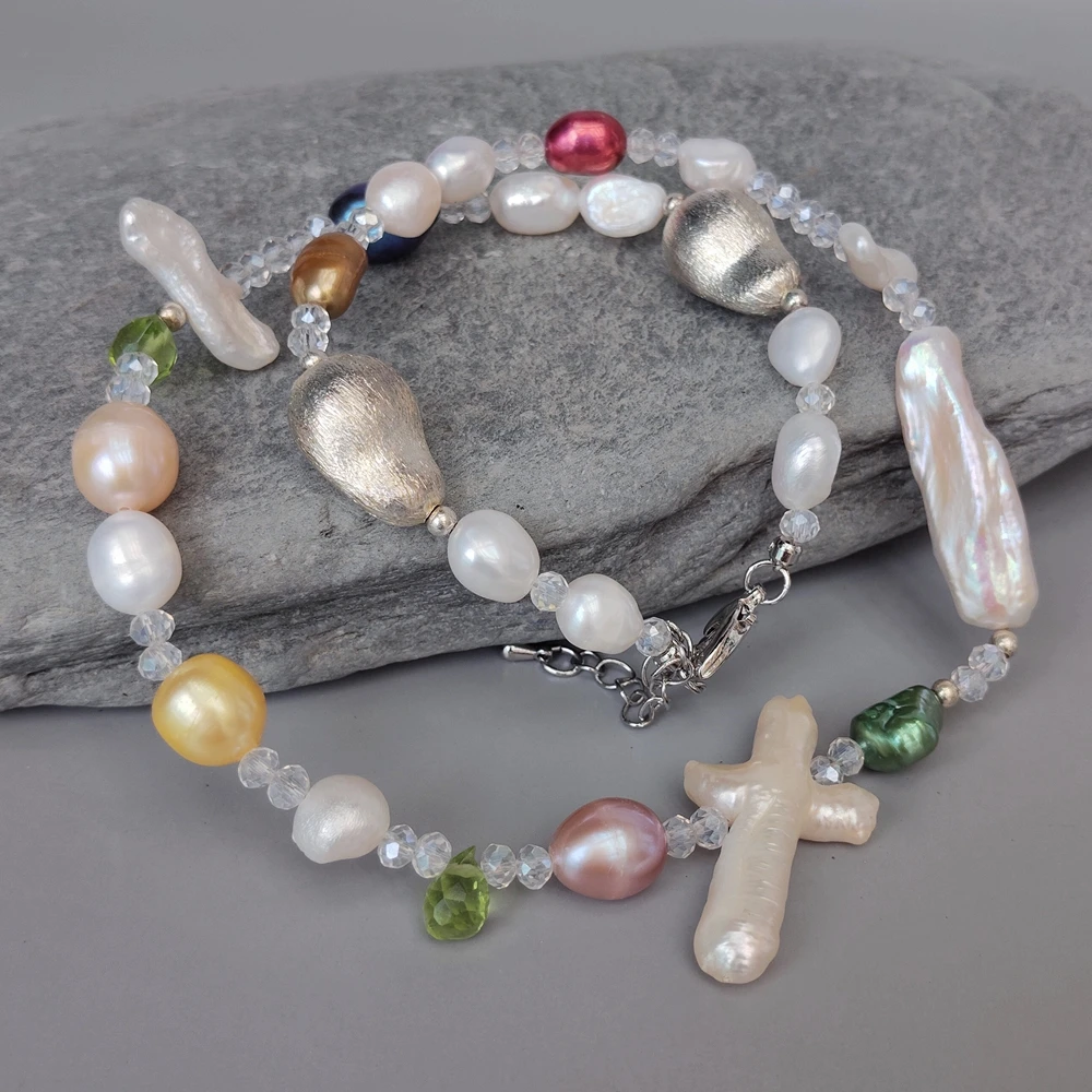 

KKGEM different shape natural freshwater pearl Choker Necklace