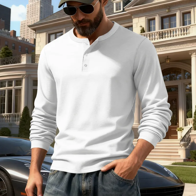 Spring And Autumn Men's Outdoor Leisure Light Luxury Simple Commuter Henry Shirt Long Sleeve Bottom Shirt Men's