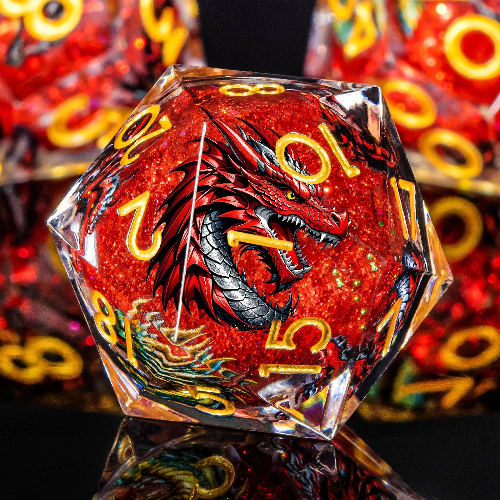 

Liquid Core DnD Dice, Dragon Pattern Sharp Edge D&D Dice, Resin Dungeon and Dragon Role Playing Game Dice D20 D12 D10 D8 D6 D4