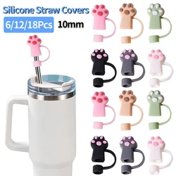 6/12/18Pcs Silicone Cat Paw Straw Covers for Stanley Cups 30/40 Oz Tumbler Accessories 10mm Cute Straw Toppers Protector Cap