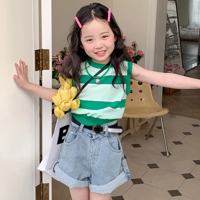 Summer Children Shorts Solid Color Denim Shorts Casual Kids Pants For Boy Girl Fashion Loose Children Pants Kids Clothes 3-8Y