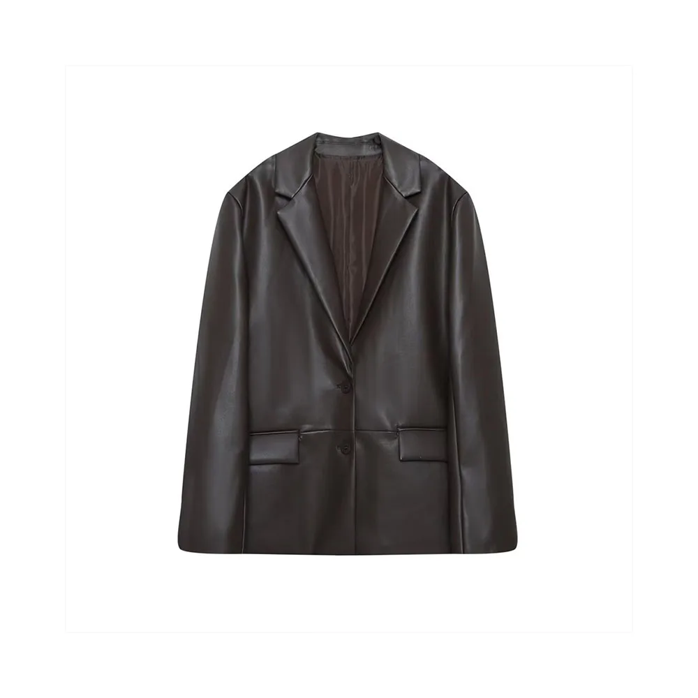 

Осенняя новая женская одежда, модный темпераментный повседневный пиджак с прямыми трубками и кожаным эффектом