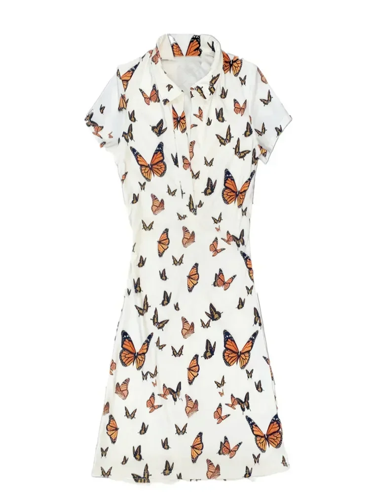 Summer  Women's Sexy V-Neck Stitching Print Slim Shirt Skirt Sweet Super Short Dress