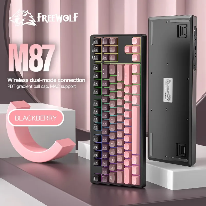

FREEWOLF M87 75 Percent Wireless Keyboard BT 2 4G RGB Backlit Silent Red Switch PBT Gradient Keycaps