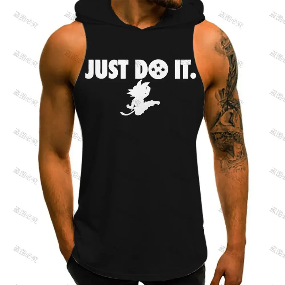 Dragon Ball Z Goku Vest With Hood Sleeveless Vests Men Tank Top Gym Clothing Men Fashion Vegeta Harajuku Style Anime High Street