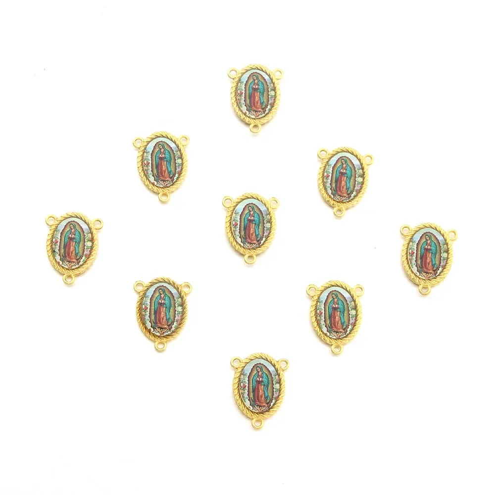 50PCS/lot Gold Rosary Centers Centerpiece Saints Image Sticker Catholic Medal Jesus Mary Holy Family Religious Connector