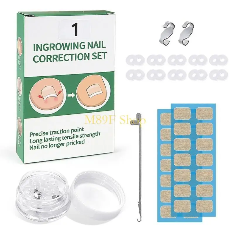 M89F Reusable Toenail Straightener Set Curled Adjusters With Elastic Bands Toe Guards