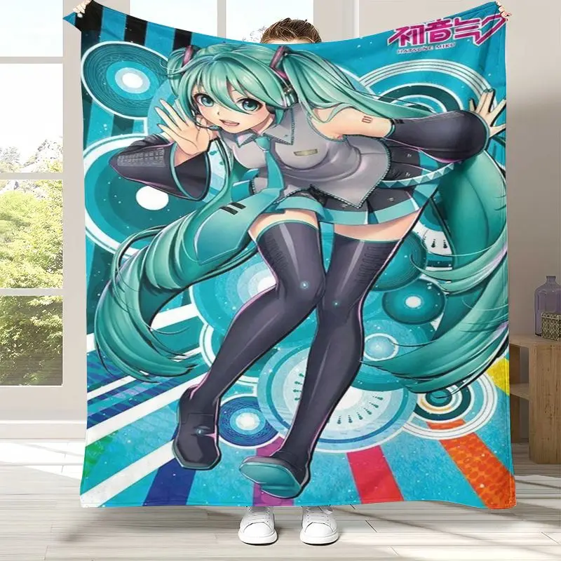 Japan Music Girl M-MIKU Cute Cartoon Soft Flannel Throw Blanket,Cozy Blanket for Bed,Sofa,Living Room,Picnic,Camping,Home Decor