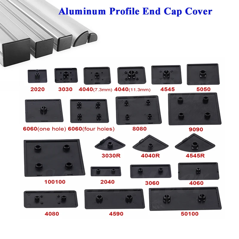 10pcs Black Plastic End Cap Cover Plate Endcap for 2020 2040 3030 3060 3030R 4040 4080 4040R 4545 5050 2020R EU Aluminum Profile