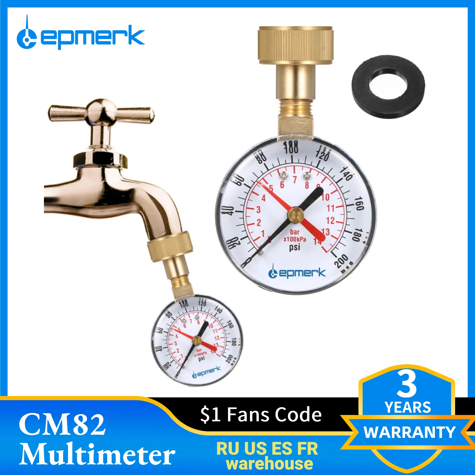 Lepmerk 2-1/2'' Pressure Gauge Water Pressure Test Gauge 3/4'' Vacuum Manometer 200 PSI for Water Pump Air Gas Water Fuel Liquid