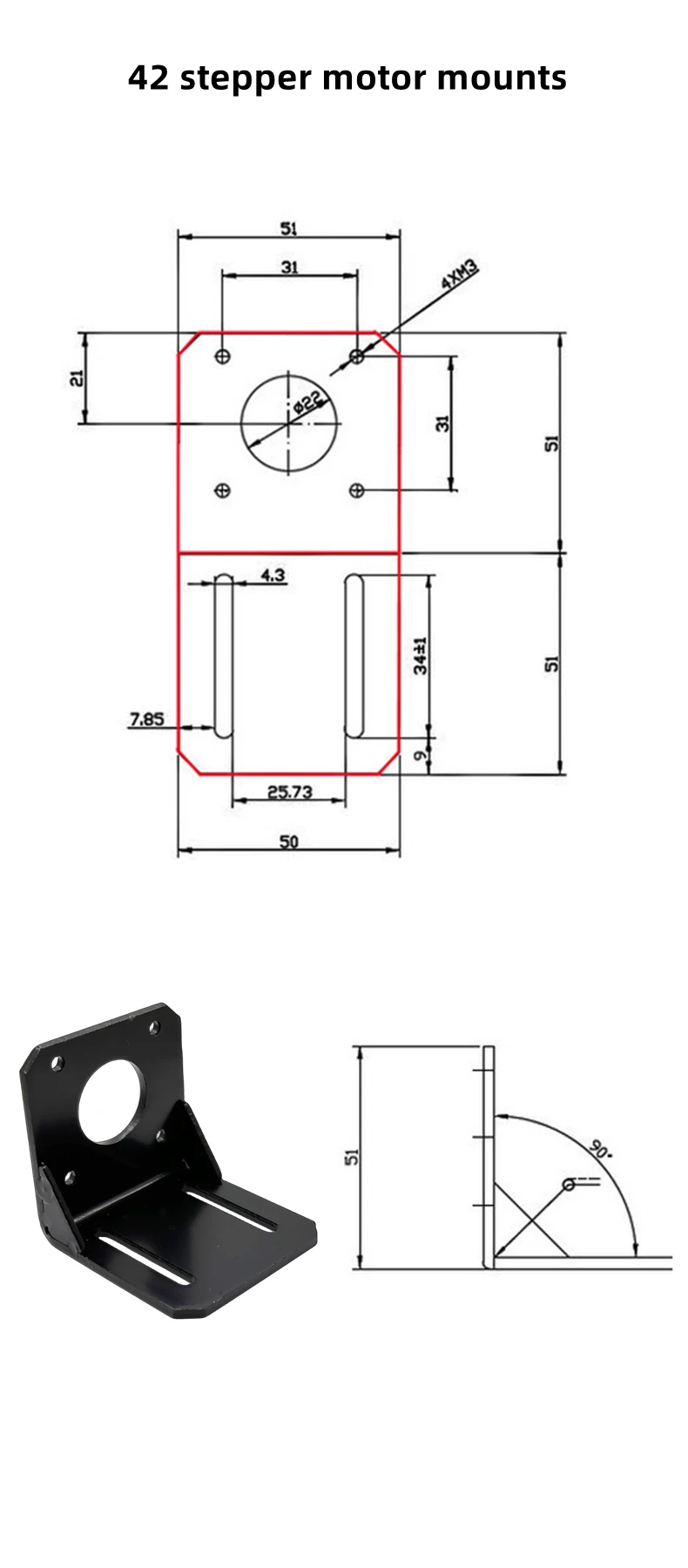 Nema17 Nema23 Schrittmotor-Montagesockel 17HS4401 Befestigungshalterung Metallstützanschluss für Nema42/57 Schrittmotorhalter – Detail 2