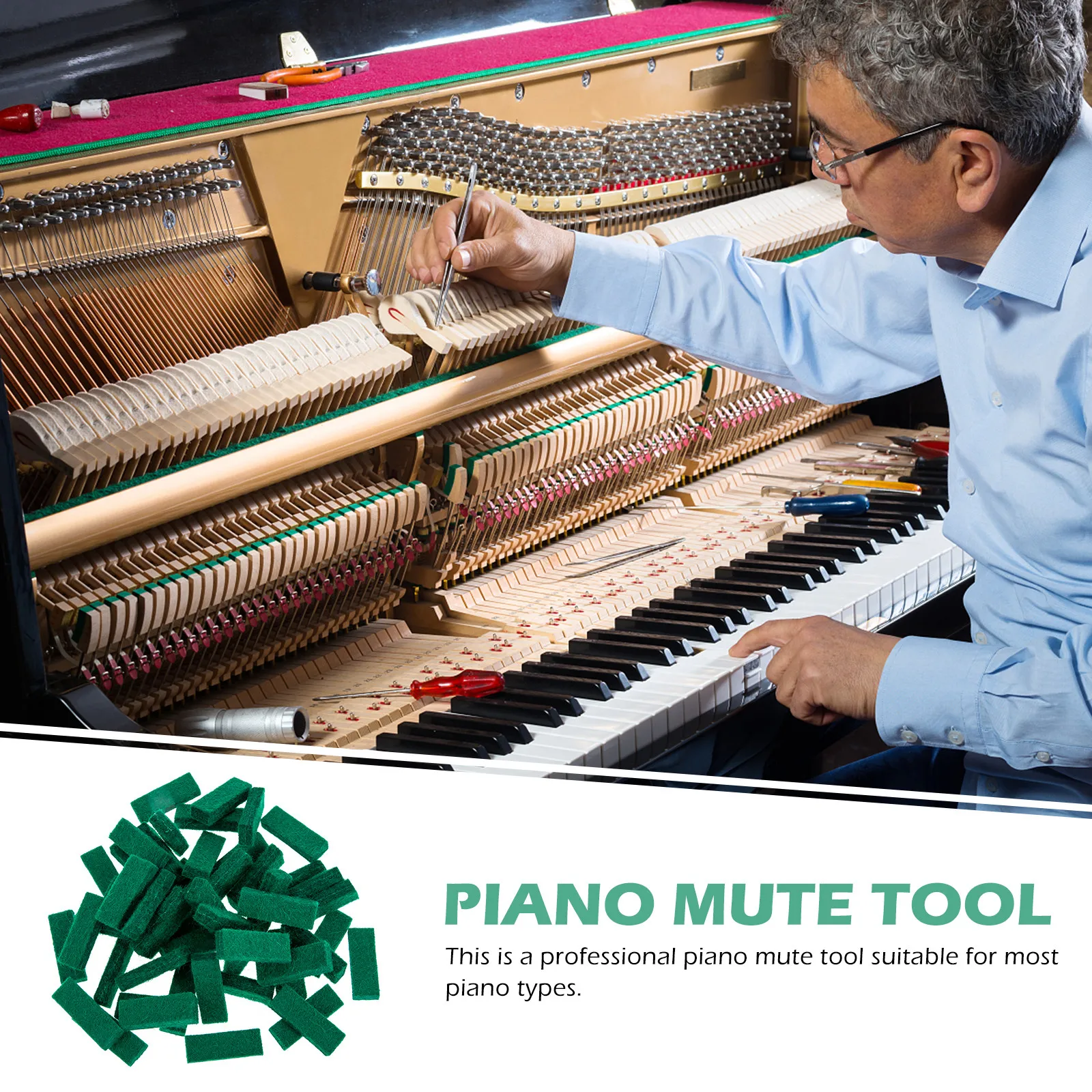 

Набор для настройки пианино из 50 предметов: профессиональные инструменты для глушения, войлочные полоски для изменения тона, аксессуары для настройки, метроном для пианино