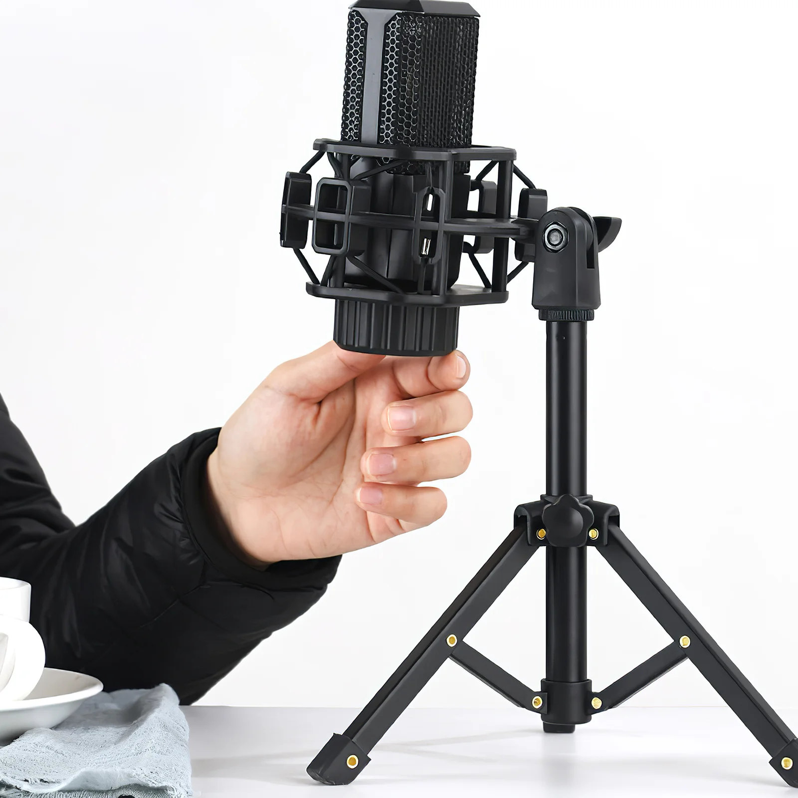 Portable Microphone Stand Desktop Tripod Table Stand Adjustable Mic Stand Mic Clip Holder Bracket Lightweight Bracket