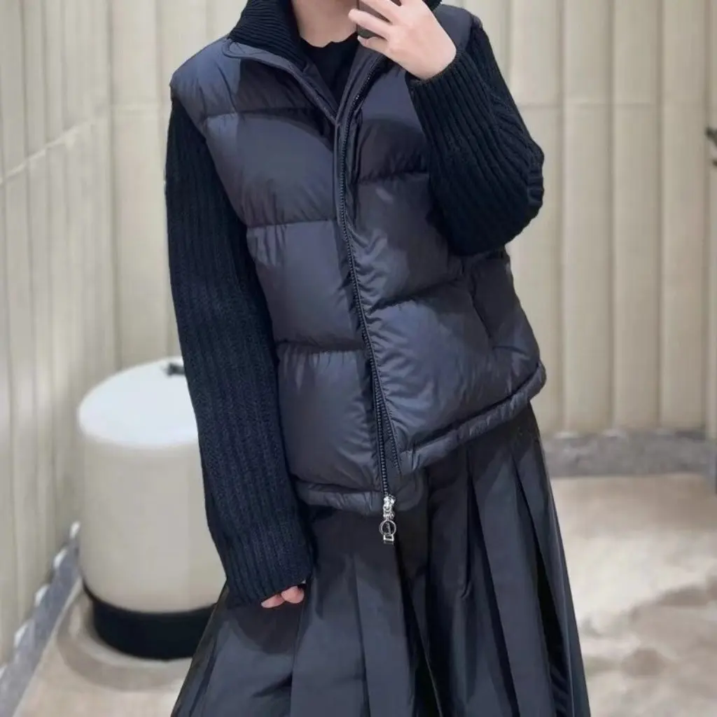 

Women's Cotton Cardigan Short Jacket Autumn Winter Fashion Knitted Splicing Stand Collar Trendy Clothing for Ladies