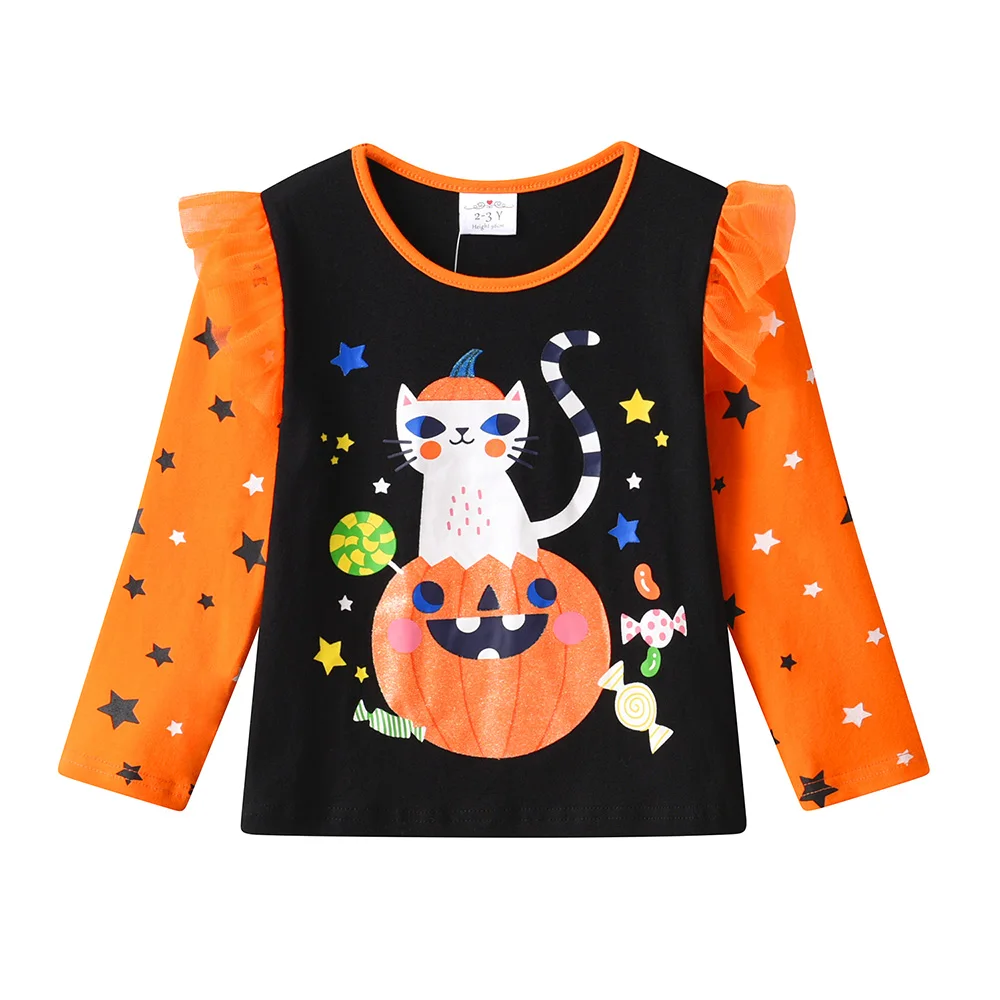 VIKITA Children Clothing Kids Halloween Festival Cosplay Costumes Girls Cartoon Print Tops Tees and Skirt Pants 2 Pcs Suit Set