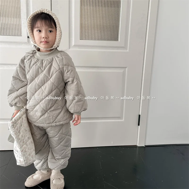 2022 Autumn and Winter Clothing Children\'s Korean Version Cotton Padded Padded Padded Jacket Cotton Pants Suit Girls