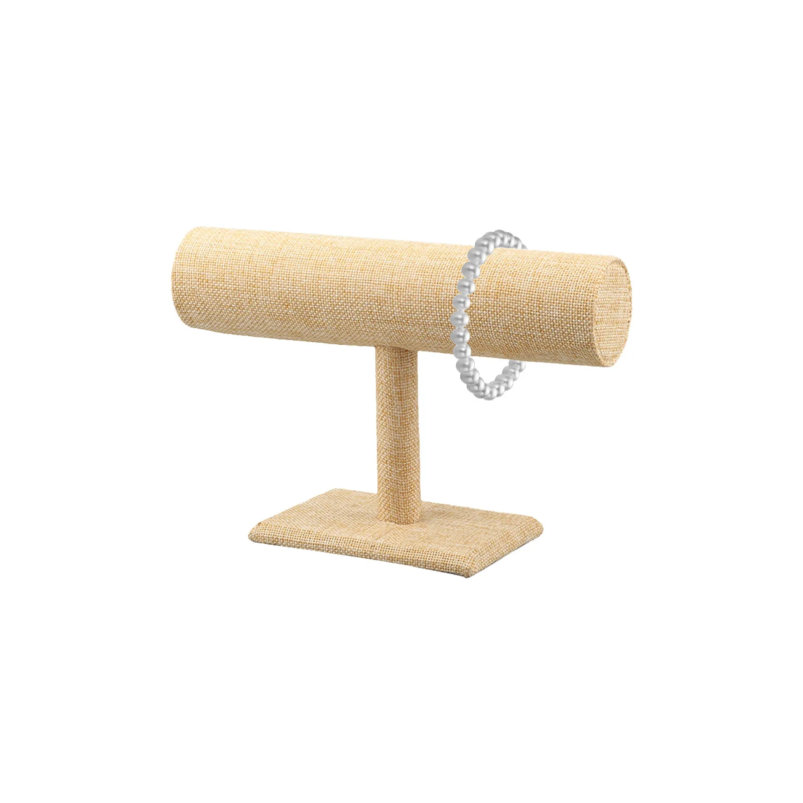 T Shaped Jewelry Display Stand Single Layer Bracelet Necklace Watch Organizer Elegant Jute Fabric Scratch Resistant Space Saving